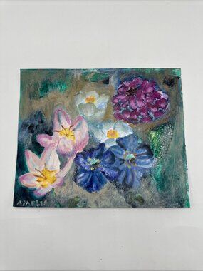 Floral Artwork Original Art Painting OOAK "Glimmer" 8x10 Wall Art Decor Dreamy